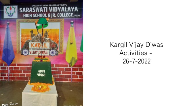 Kargil Vijay Diwas Activities - 26-7-2022 | Saraswati School Rabodi in Thane