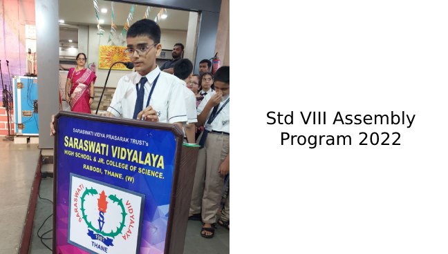 Std VIII Assembly Program 2022 Secondary Section | Saraswati School Rabodi in Thane