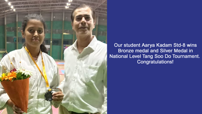 Achievement of MS.Aarya Kadam of Std VIII got Bronze Medal in Sparring and Silver Medal in Kata | Secondary Schools in Thane
