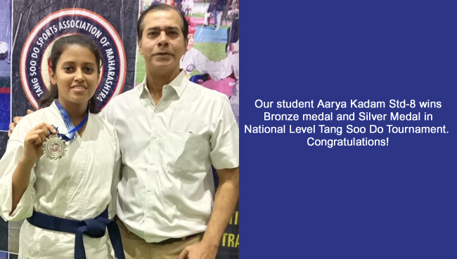 Achievement of MS.Aarya Kadam of Std VIII got Bronze Medal in Sparring and Silver Medal in Kata | Secondary Schools in Thane